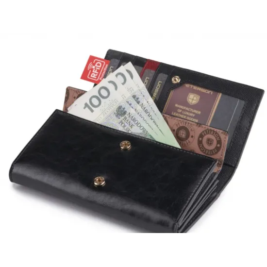 Кошелек женский, кожа, RFID, PETERSON PL-411, черный, красный