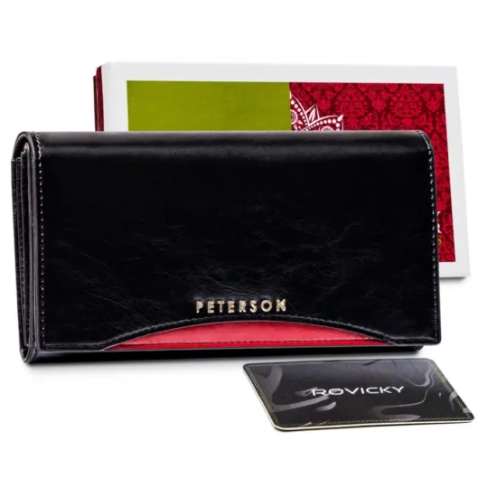 Кошелек женский, кожа, RFID, PETERSON PL-411, черный, красный
